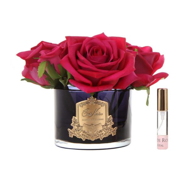 Cote Noir Roses in Black Glass with Giftbox - red