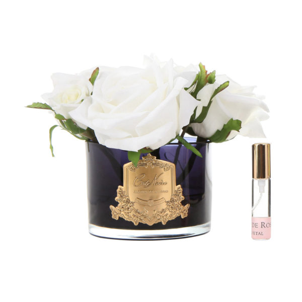 Cote Noir Roses in Black Glass with Giftbox - Ivory
