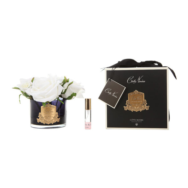 Cote Noir Roses in Black Glass with Giftbox - Ivory - Image 2
